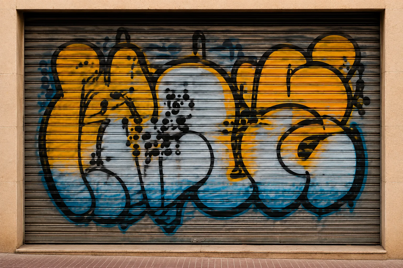 Graffiti ilegal sin autorización en una persiana en Valencia