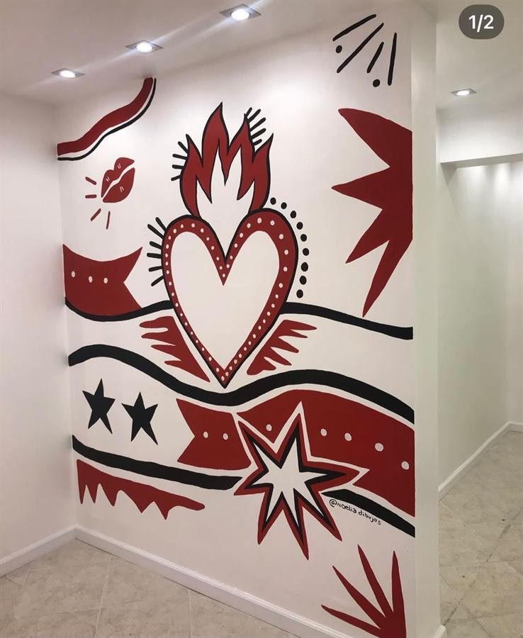 Mural ilustrado pintado a mano en Valencia